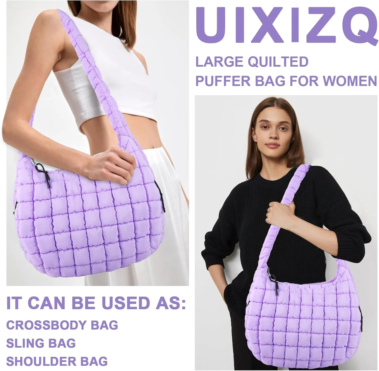 Quilted Puffer Tote Bag Purse Puffy Crossbody Shoulder Bag,Lightweight Nylon Hobo Bag Puffer Carryall Bag for Women Girl