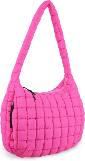 Quilted Puffer Tote Bag Purse Puffy Crossbody Shoulder Bag,Lightweight Nylon Hobo Bag Puffer Carryall Bag for Women Girl