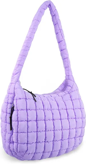 Quilted Puffer Tote Bag Purse Puffy Crossbody Shoulder Bag,Lightweight Nylon Hobo Bag Puffer Carryall Bag for Women Girl