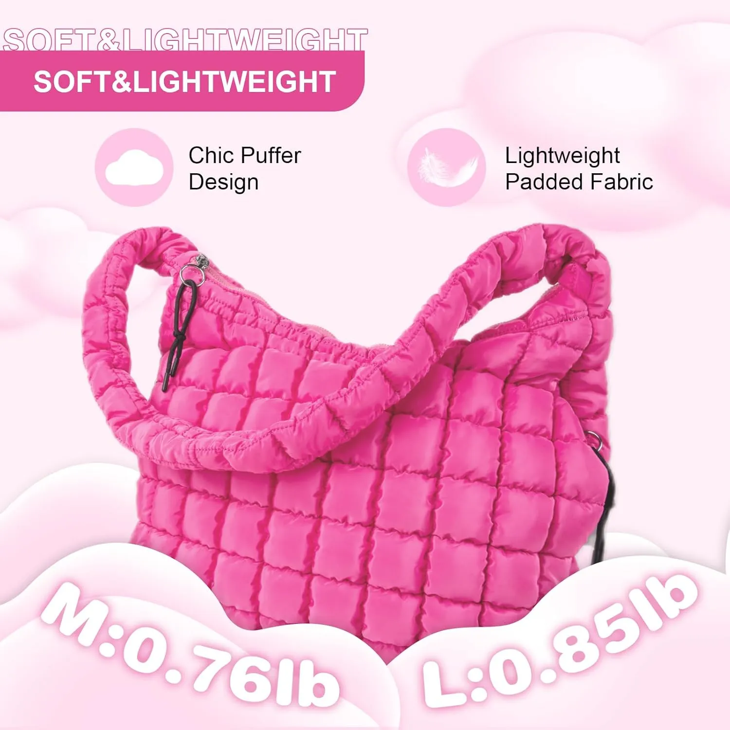 Quilted Puffer Tote Bag Purse Puffy Crossbody Shoulder Bag,Lightweight Nylon Hobo Bag Puffer Carryall Bag for Women Girl