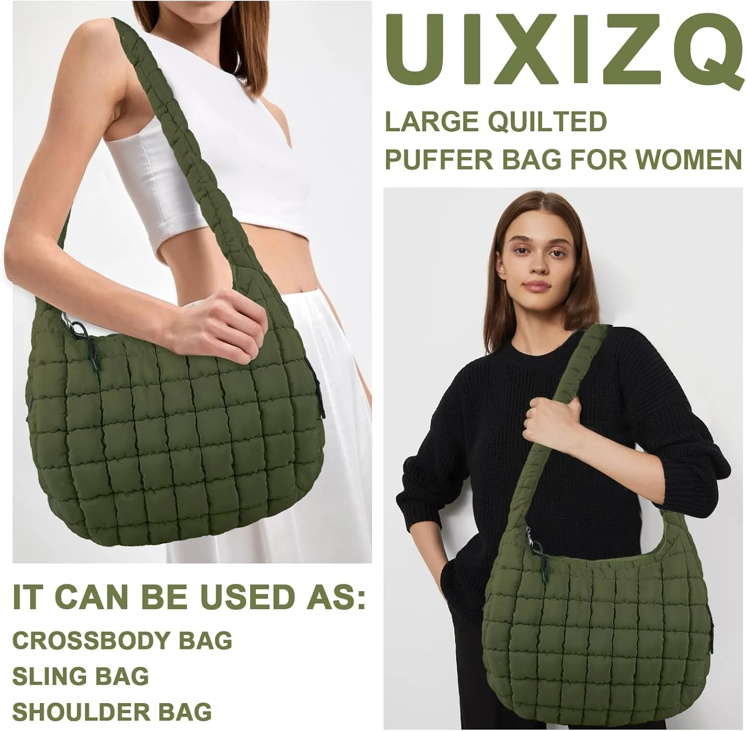 Quilted Puffer Tote Bag Purse Puffy Crossbody Shoulder Bag,Lightweight Nylon Hobo Bag Puffer Carryall Bag for Women Girl