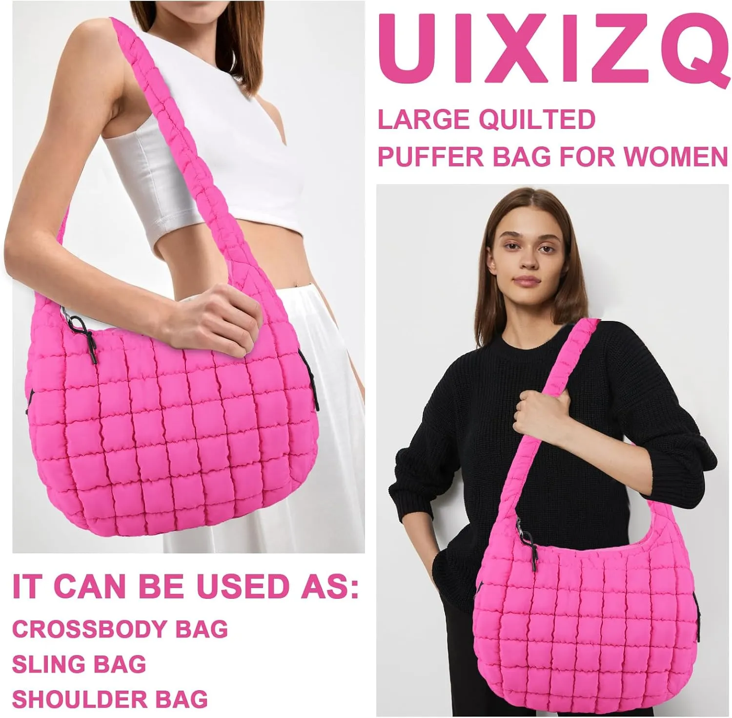 Quilted Puffer Tote Bag Purse Puffy Crossbody Shoulder Bag,Lightweight Nylon Hobo Bag Puffer Carryall Bag for Women Girl