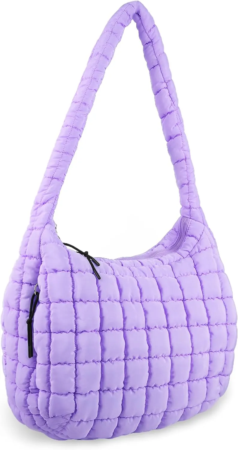 Quilted Puffer Tote Bag Purse Puffy Crossbody Shoulder Bag,Lightweight Nylon Hobo Bag Puffer Carryall Bag for Women Girl