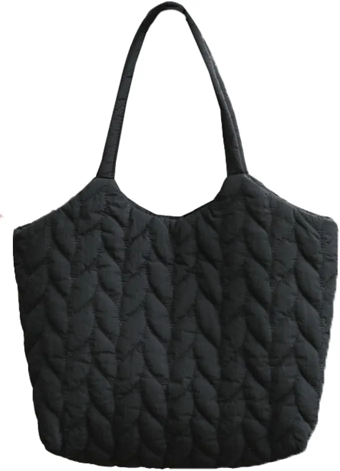 Quilted Shoulder Bag for Women Soft Nylon Purse Large Casual Canvas Handbags Working Shopping Top Handle Bag