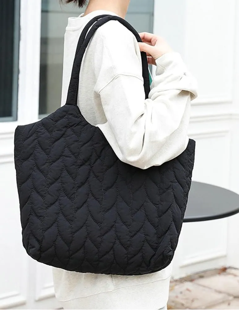 Quilted Shoulder Bag for Women Soft Nylon Purse Large Casual Canvas Handbags Working Shopping Top Handle Bag