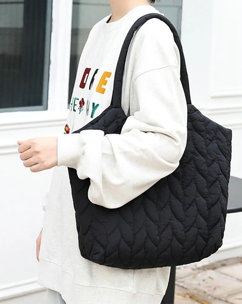 Quilted Shoulder Bag for Women Soft Nylon Purse Large Casual Canvas Handbags Working Shopping Top Handle Bag