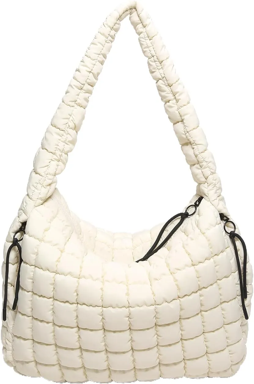 Quilted Tote Bag for Women Hobo bag Nylon Puffer Carryall Bag Handbag with Soft Shoulder Strap Large Crossbody Bag