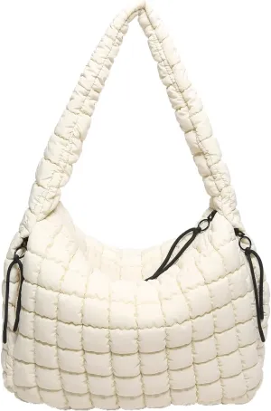 Quilted Tote Bag for Women Hobo bag Nylon Puffer Carryall Bag Handbag with Soft Shoulder Strap Large Crossbody Bag