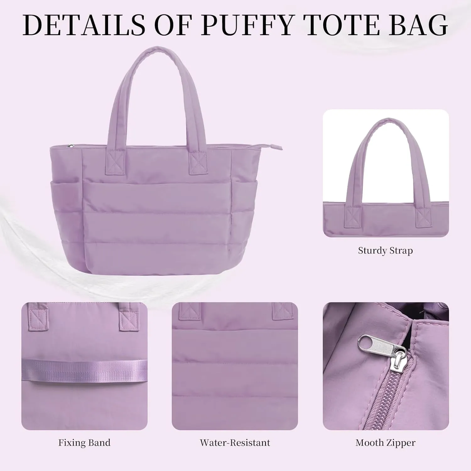 Quilted Tote Bag for Women, Lightweight Puffy Work Bag with Compartment, Quilted Shoulder Bag with Multi Pockets