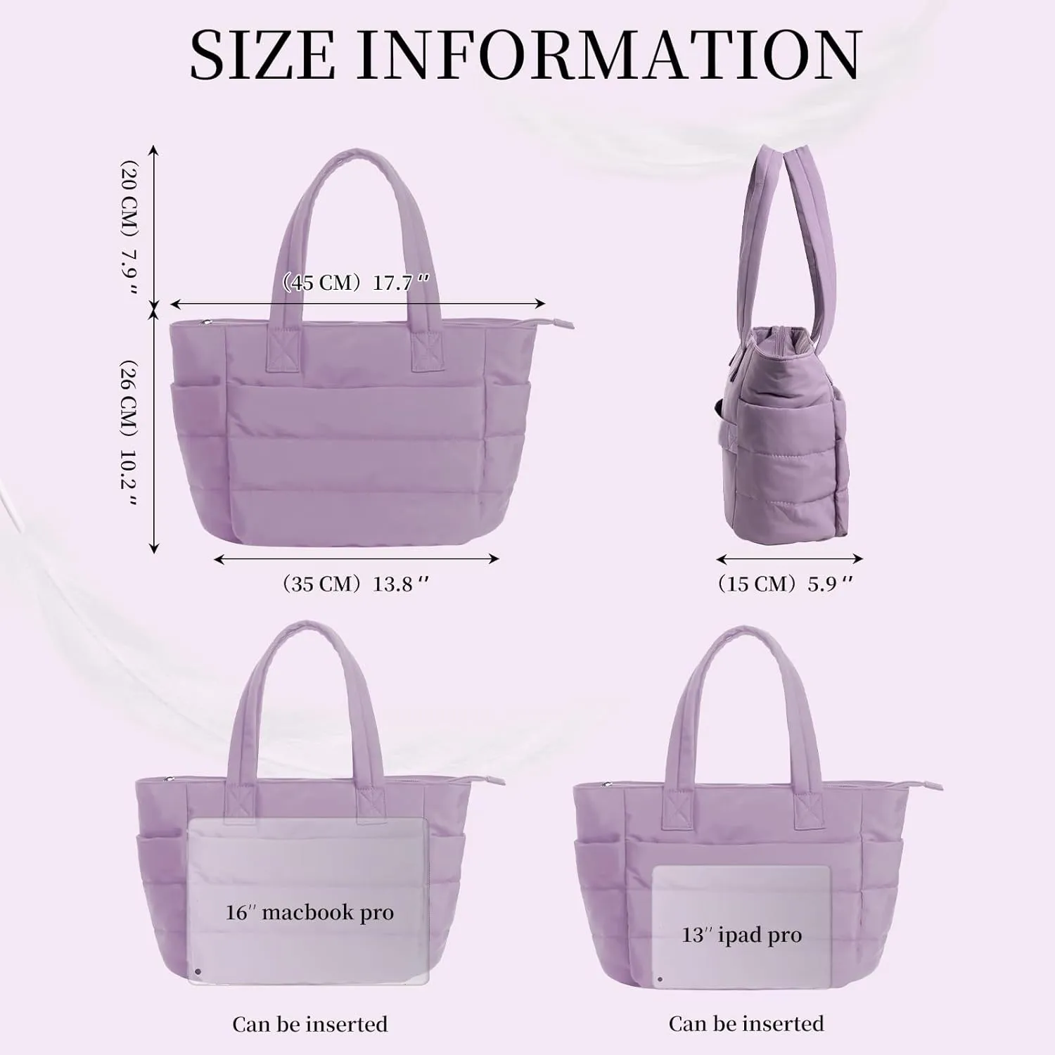 Quilted Tote Bag for Women, Lightweight Puffy Work Bag with Compartment, Quilted Shoulder Bag with Multi Pockets