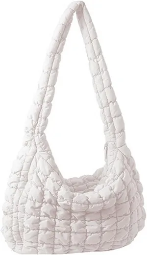 Quilted Tote Bag for Women Puffer Crossbody Bag with Zipper Nylon Hobos Shoulder Bag