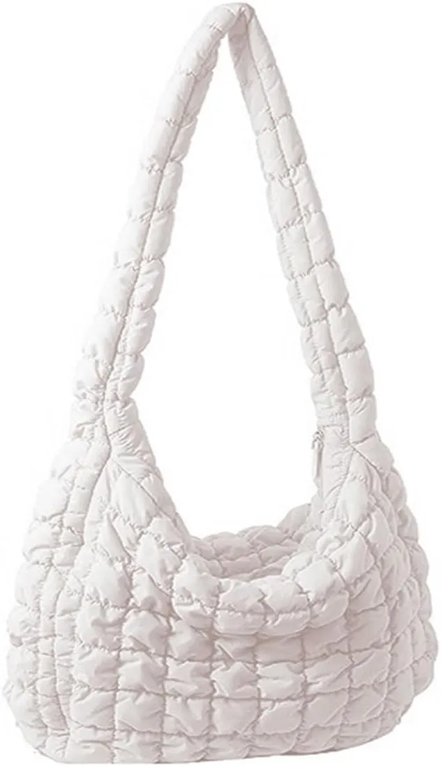Quilted Tote Bag for Women Puffer Crossbody Bag with Zipper Nylon Hobos Shoulder Bag