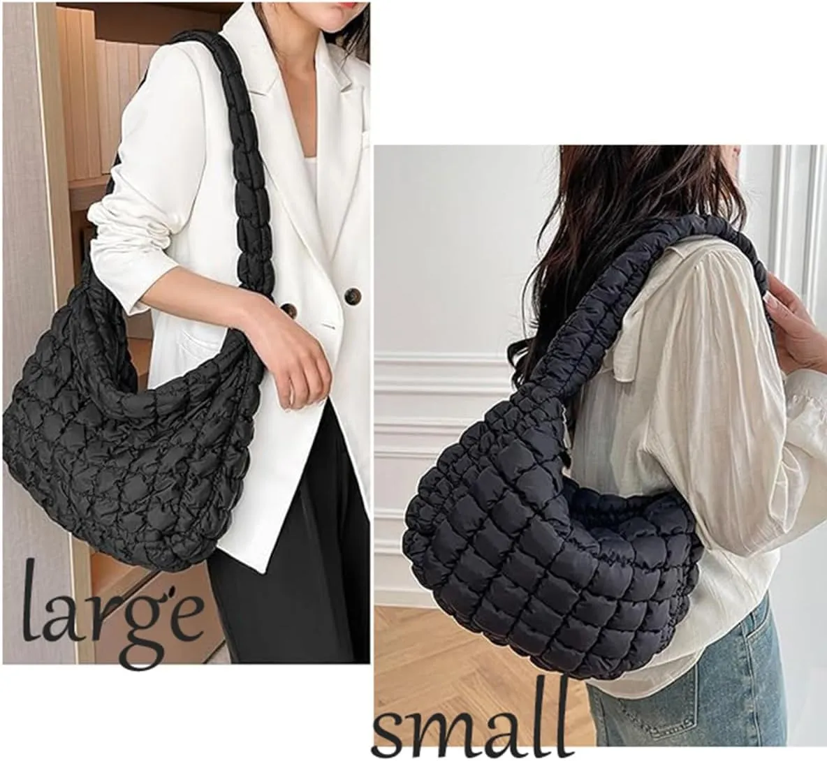 Quilted Tote Bag for Women Puffer Crossbody Bag with Zipper Nylon Hobos Shoulder Bag