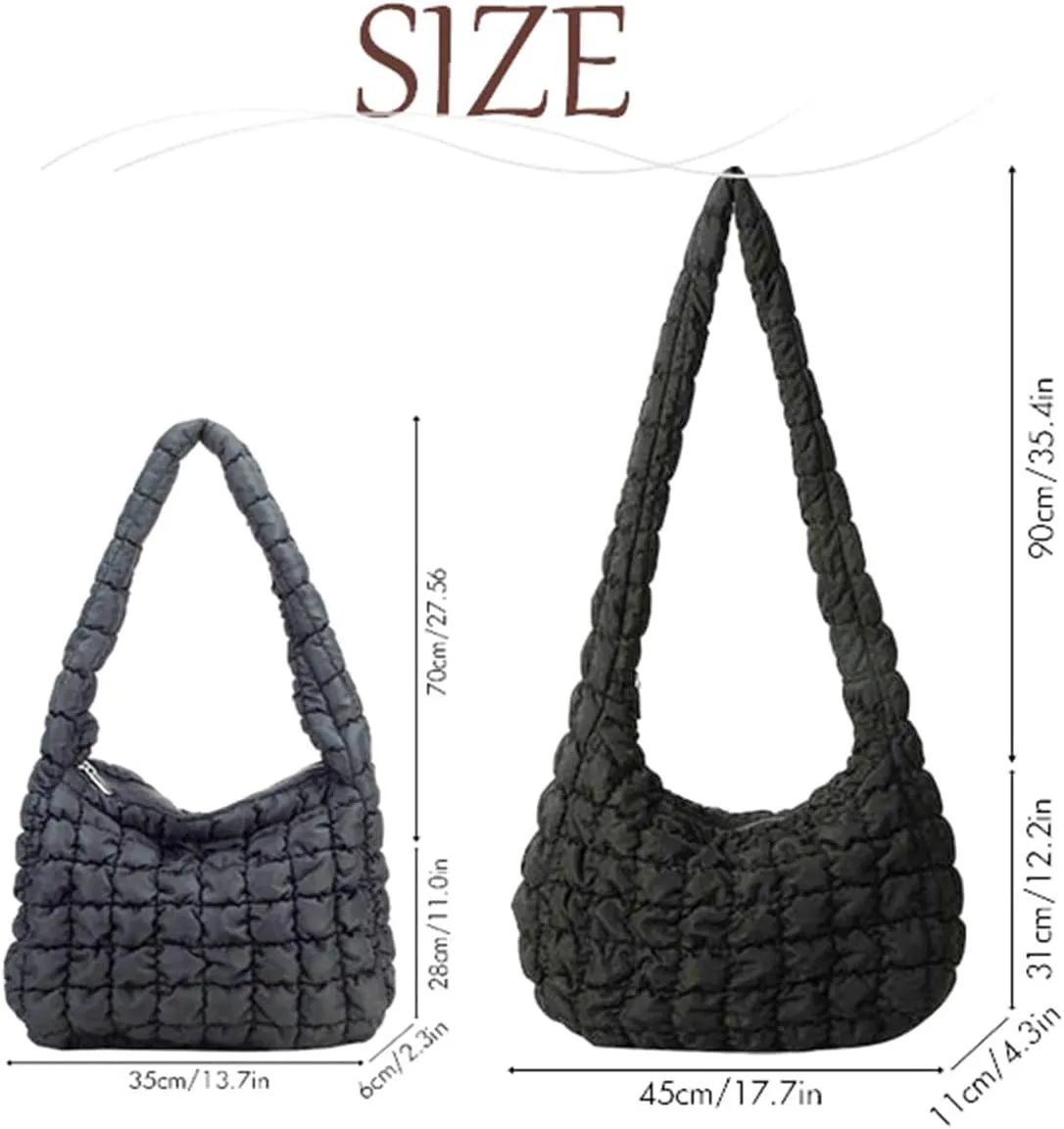 Quilted Tote Bag for Women Puffer Crossbody Bag with Zipper Nylon Hobos Shoulder Bag
