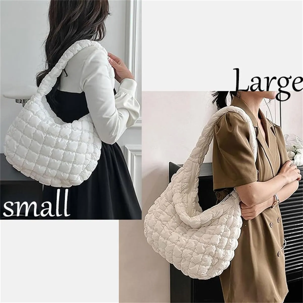 Quilted Tote Bag for Women Puffer Crossbody Bag with Zipper Nylon Hobos Shoulder Bag