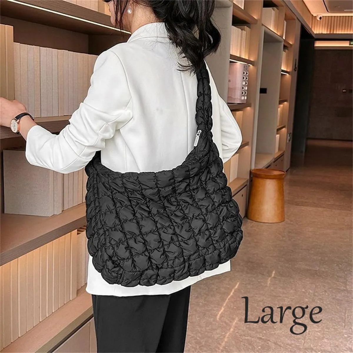 Quilted Tote Bag for Women Puffer Crossbody Bag with Zipper Nylon Hobos Shoulder Bag