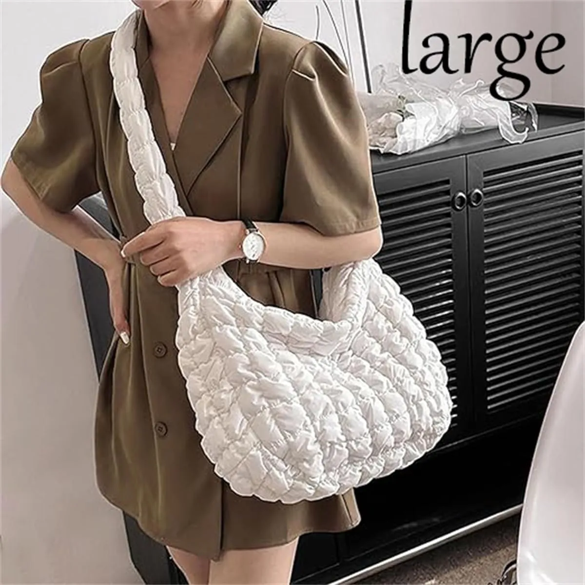 Quilted Tote Bag for Women Puffer Crossbody Bag with Zipper Nylon Hobos Shoulder Bag