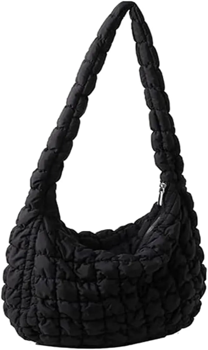 Quilted Tote Bag for Women Puffer Crossbody Bag with Zipper Nylon Hobos Shoulder Bag