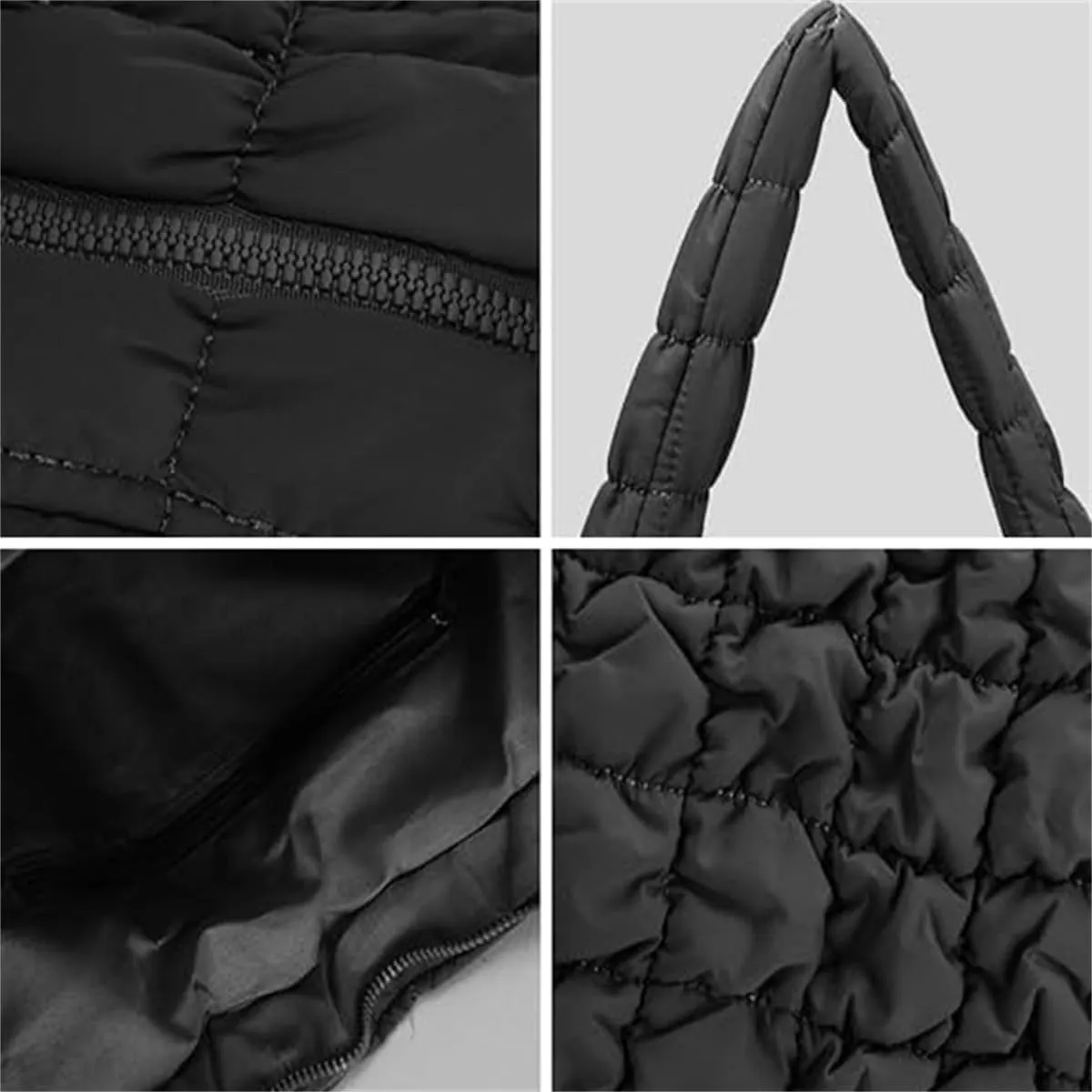 Quilted Tote Bag for Women Puffer Crossbody Bag with Zipper Nylon Hobos Shoulder Bag