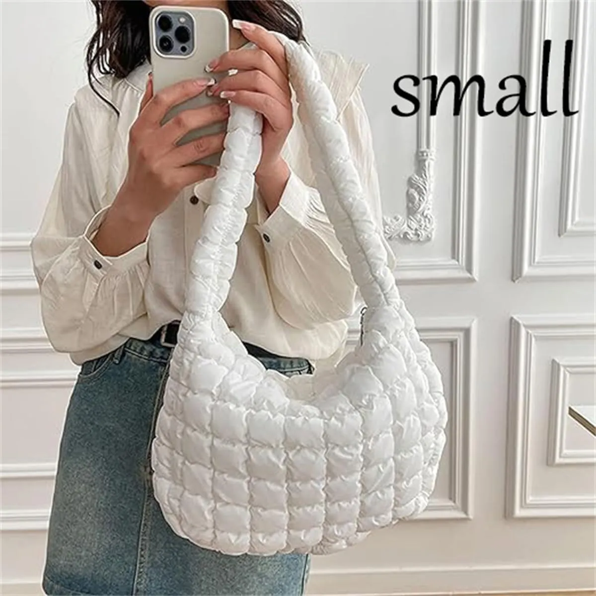 Quilted Tote Bag for Women Puffer Crossbody Bag with Zipper Nylon Hobos Shoulder Bag