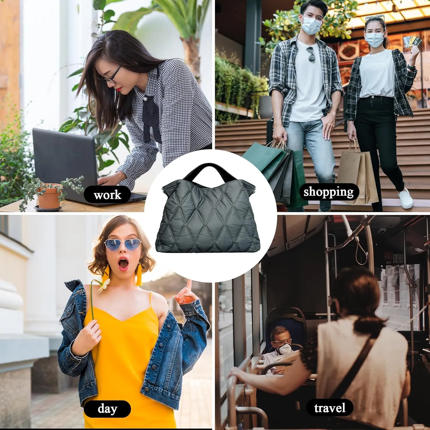Quilted Tote Bag for Women, Soft Puffer Bag Lightweight Trendy Crossbody Bags Purse with Long Shoulder Strap