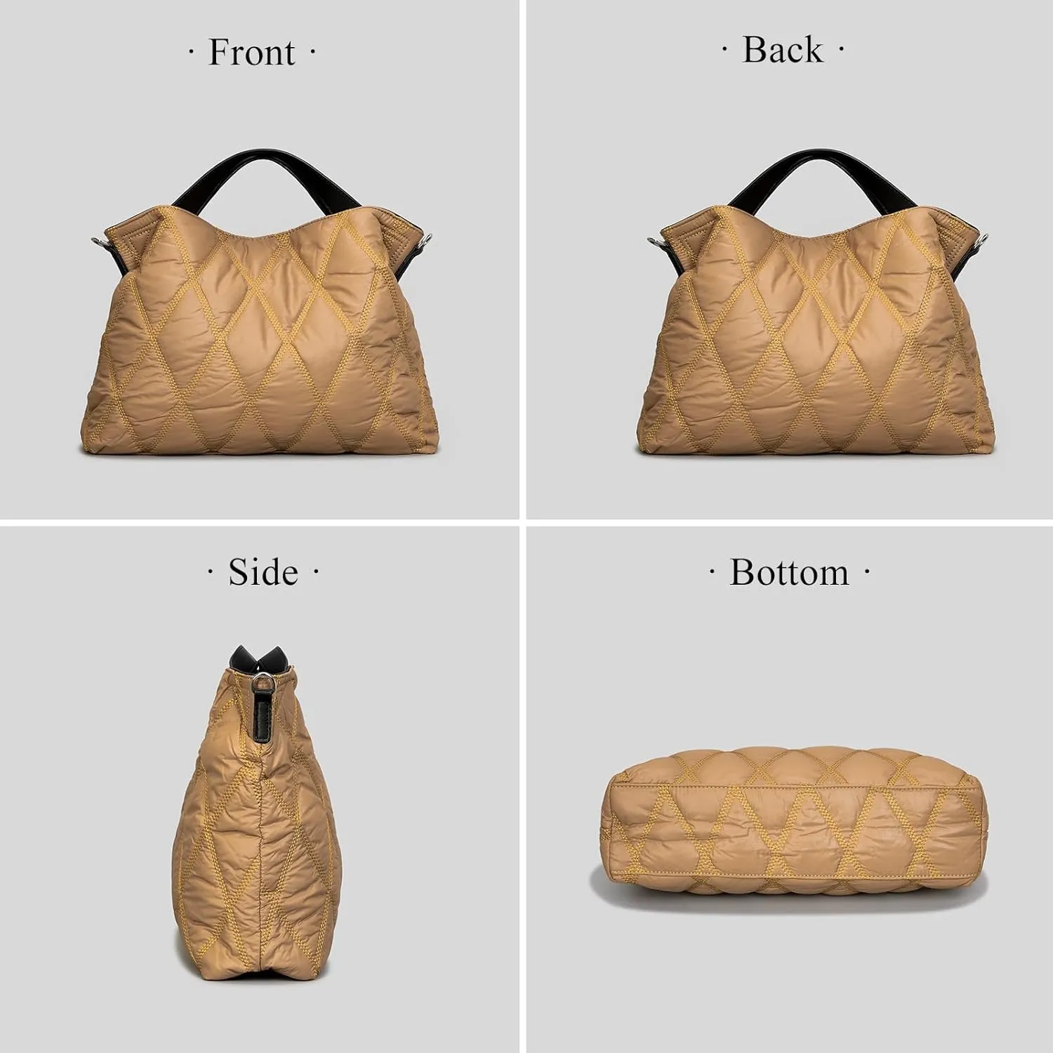 Quilted Tote Bag for Women, Soft Puffer Bag Lightweight Trendy Crossbody Bags Purse with Long Shoulder Strap