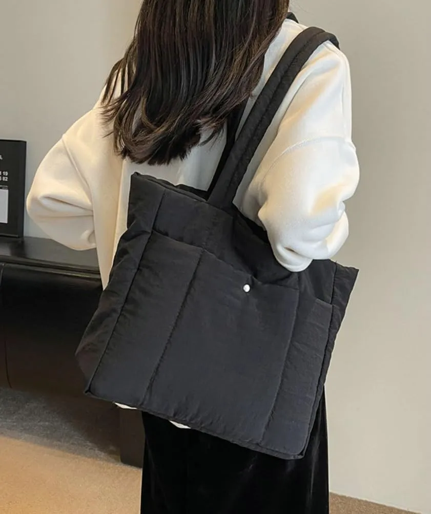 Quilted Tote Bag Handbag Lightweight Padding Cotton Large Size Shoulder Bag for Women Ladies 2024