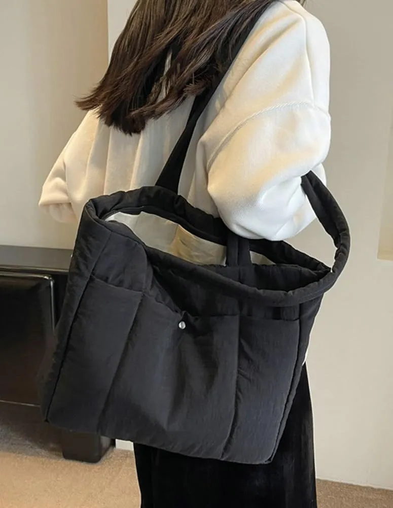 Quilted Tote Bag Handbag Lightweight Padding Cotton Large Size Shoulder Bag for Women Ladies 2024
