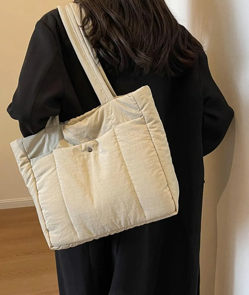 Quilted Tote Bag Handbag Lightweight Padding Cotton Large Size Shoulder Bag for Women Ladies 2024