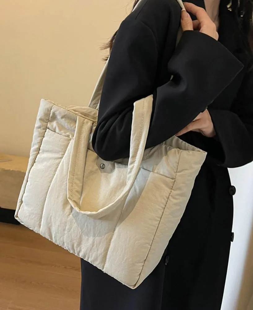 Quilted Tote Bag Handbag Lightweight Padding Cotton Large Size Shoulder Bag for Women Ladies 2024