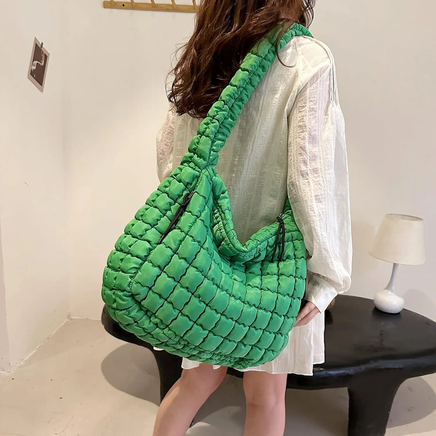 Quilted Tote Bag, Large Lightweight Quilted Bag Puffer Tote Bag Trendy Puffy Purse Hobo Bags for Women
