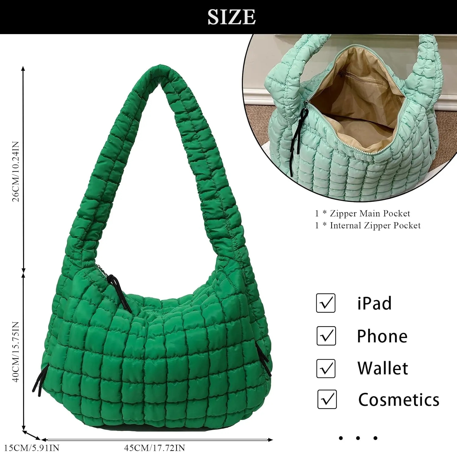 Quilted Tote Bag, Large Lightweight Quilted Bag Puffer Tote Bag Trendy Puffy Purse Hobo Bags for Women