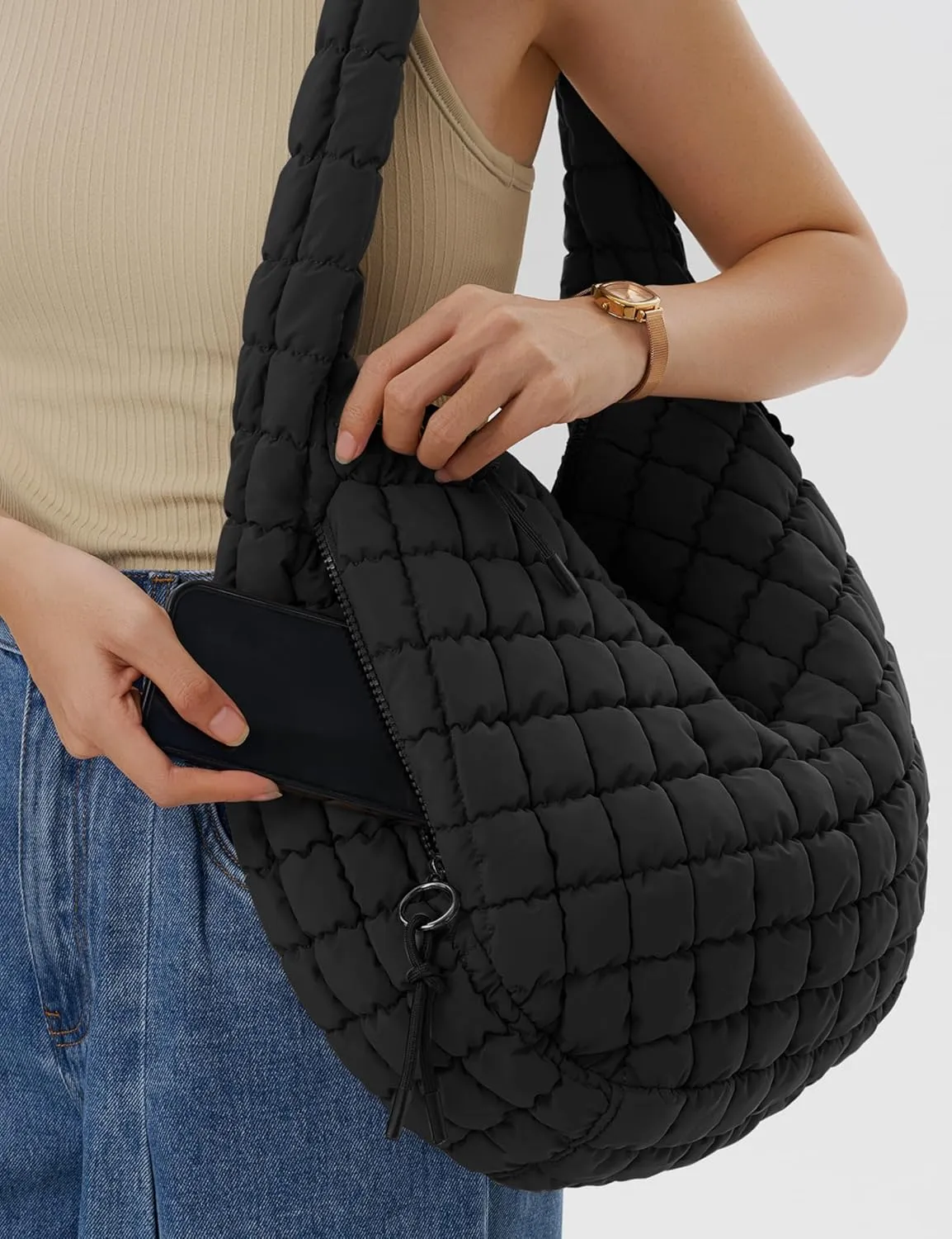 Quilted Tote Bag Large Quilting Cute Puffer Shoulder Bag Lightweight Quilted Padding Hobo Bag for Women Winter Fashion