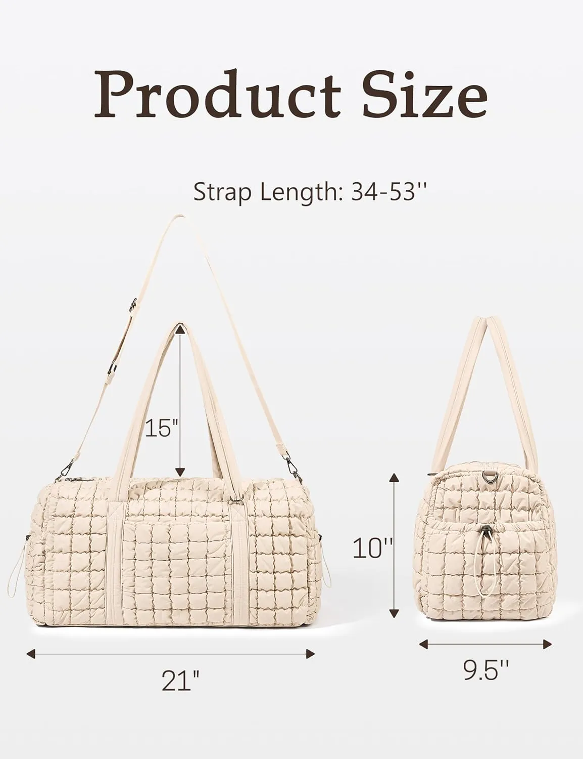 Quilted Travel Duffle Bag for Women Weekender Bag Large Puffer Overnight Bags Soft Puffy Duffel Bag Carry on Gym Bag Lightweight Personal Item Travel Bag for Trips Business Sport Airplane (Beige)