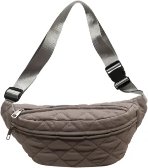 Quilted Waist Bag Stylish Waist Pack Adjustable Strap Vintage Belt Bag Large Capacity Crossbody Sling Bag Zip Closure Outdoor Travel Bag (Grey)