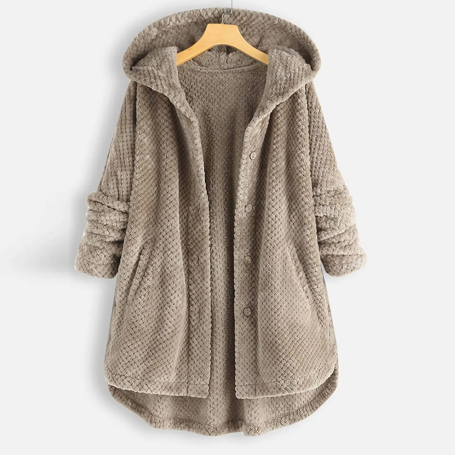 QWENTMTNTY Womens Winter Fuzzy Fleece Jacket Oversized Casual Trendy Hooded Cardigan Coat Winter Thermal Sherpa Outerwear