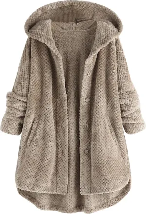 QWENTMTNTY Womens Winter Fuzzy Fleece Jacket Oversized Casual Trendy Hooded Cardigan Coat Winter Thermal Sherpa Outerwear