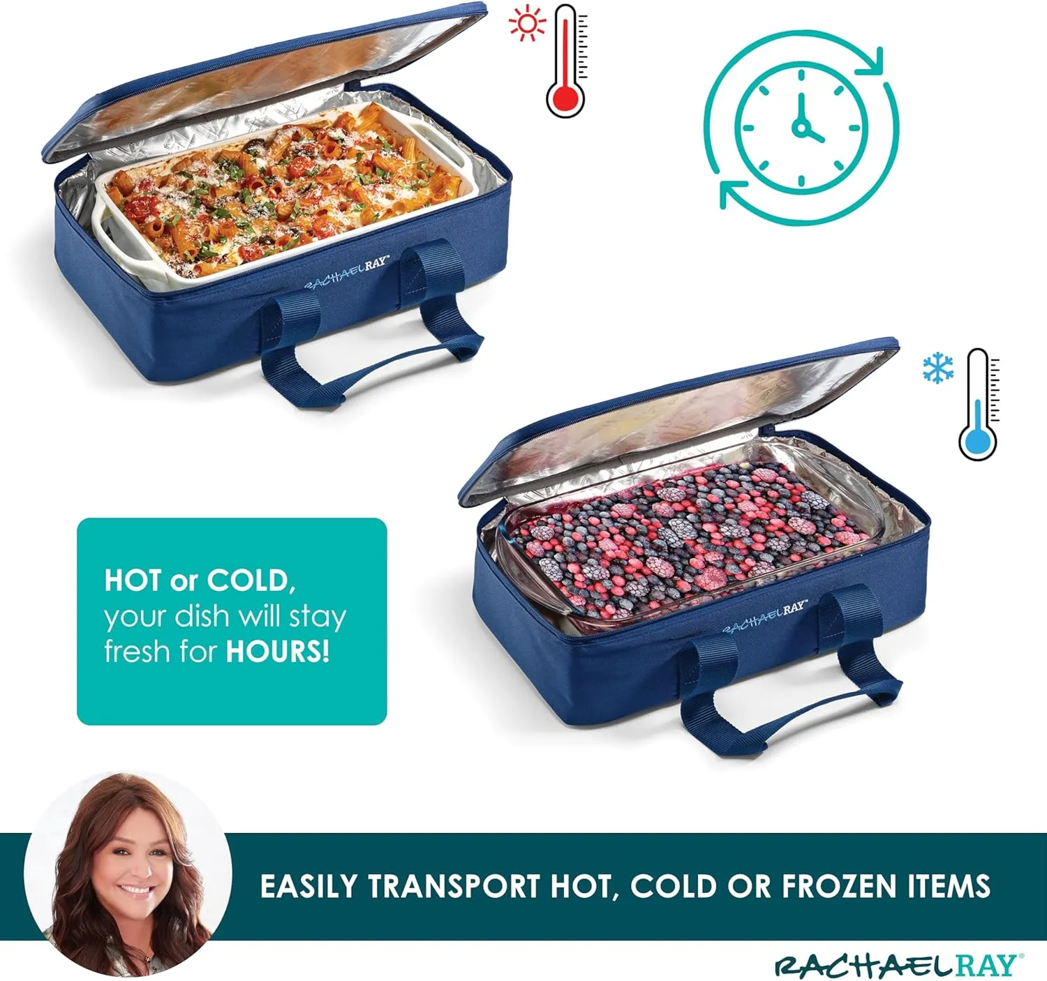 Rachael Ray Lasagna Lugger, Thermal Insulated Casserole Carrier for Hot or Cold Food, Lugger Tote for Potluck, Parties, Picnic, and Cookouts, Fits 9" x 13" Baking Dish, Navy Gingham