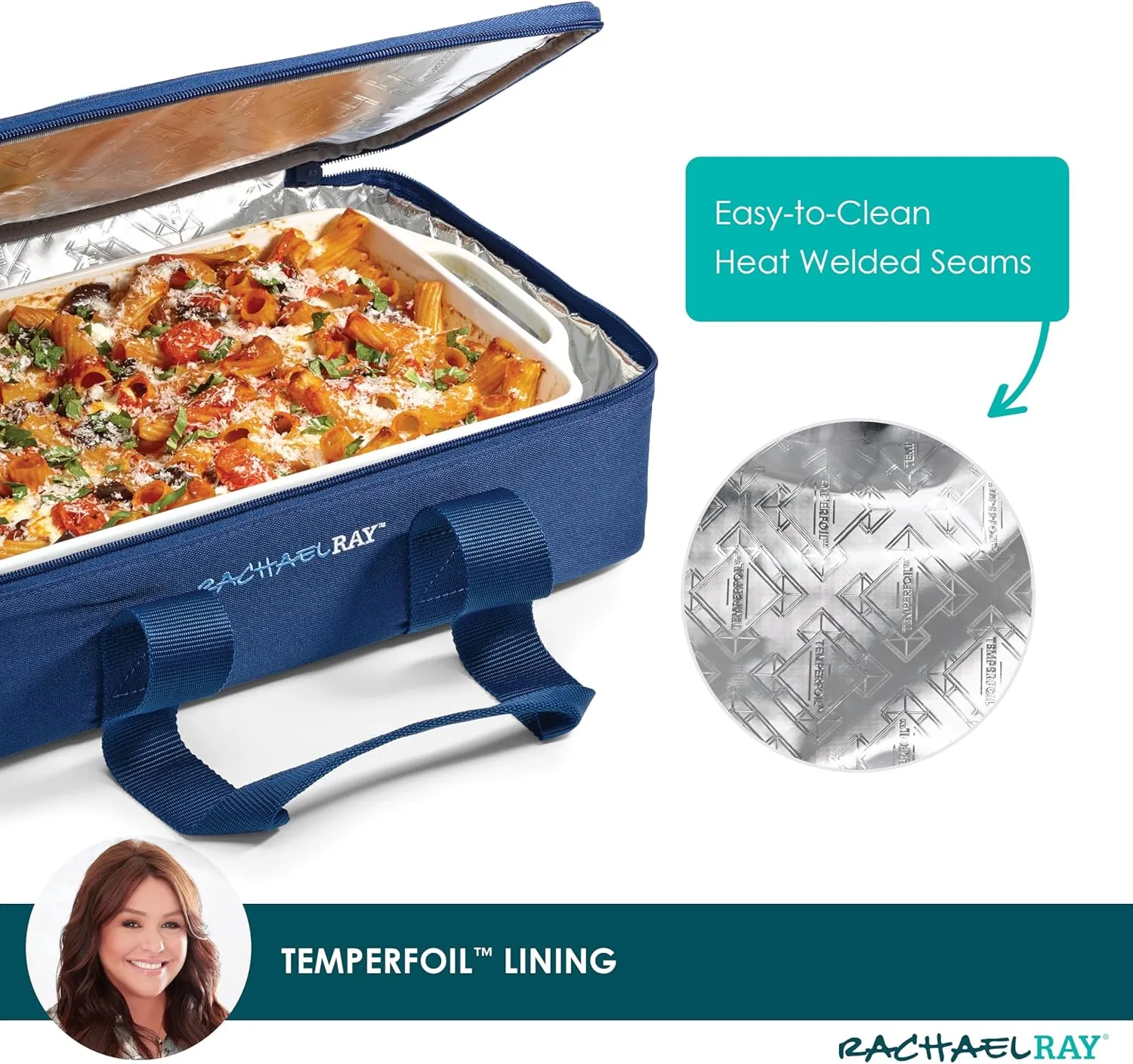 Rachael Ray Lasagna Lugger, Thermal Insulated Casserole Carrier for Hot or Cold Food, Lugger Tote for Potluck, Parties, Picnic, and Cookouts, Fits 9" x 13" Baking Dish, Navy Gingham