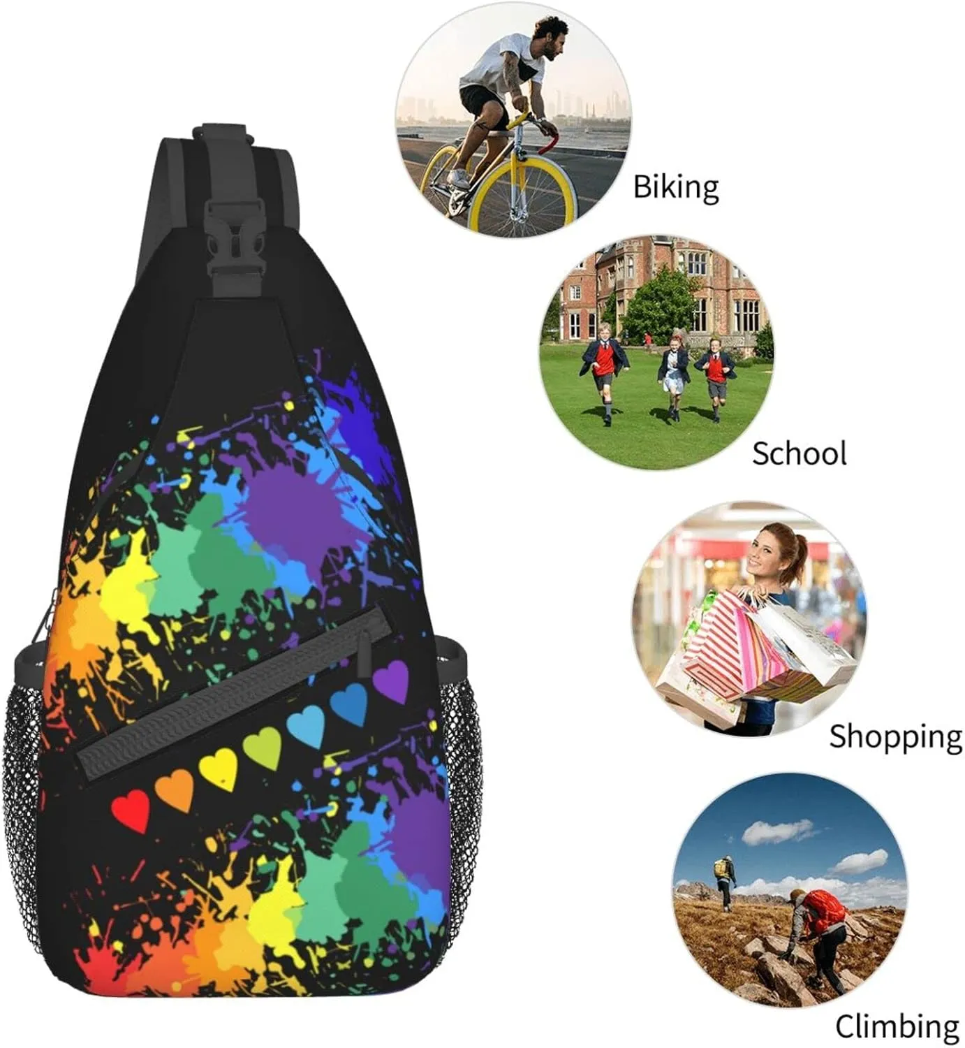 Rainbow LGBT Pride Sling Backpack Multipurpose Chest Bag Hiking Travel Daypack Crossbody Shoulder Bag Outdoor Unisex
