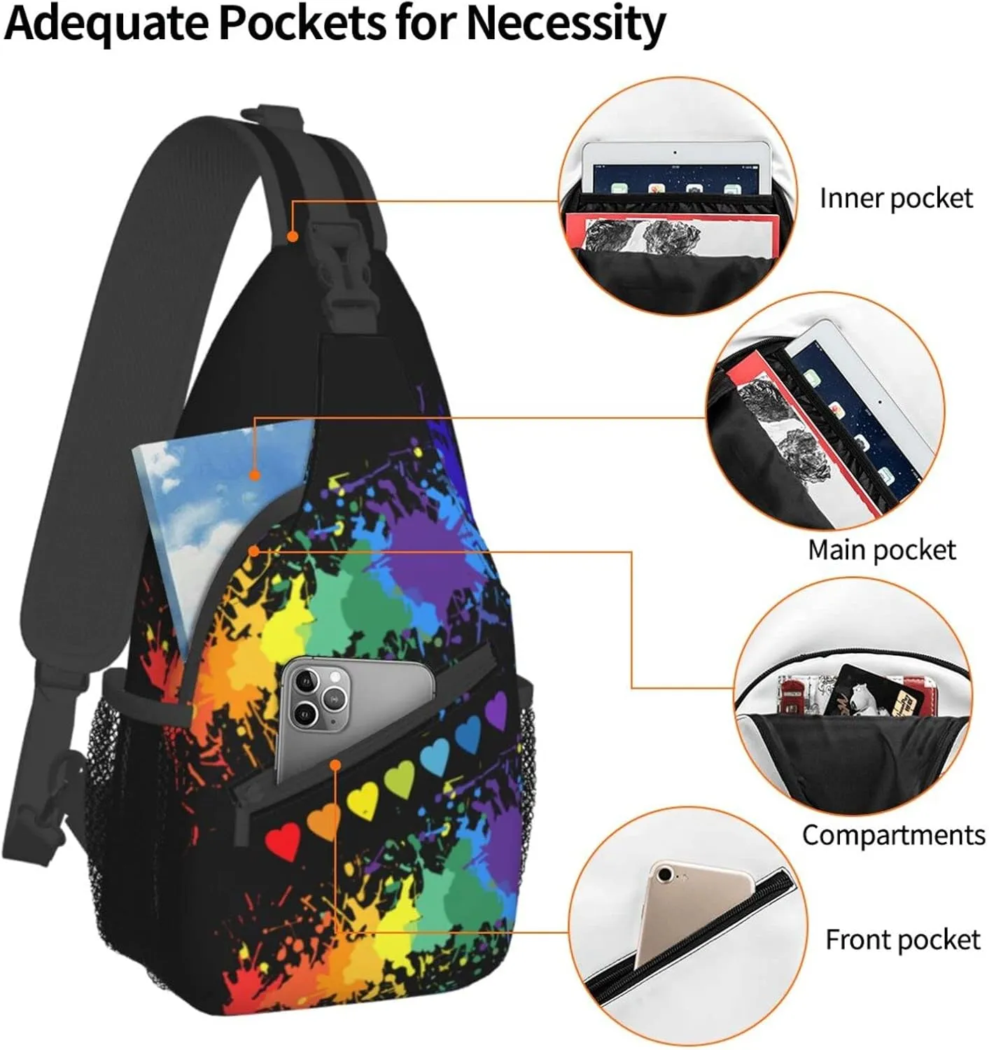 Rainbow LGBT Pride Sling Backpack Multipurpose Chest Bag Hiking Travel Daypack Crossbody Shoulder Bag Outdoor Unisex