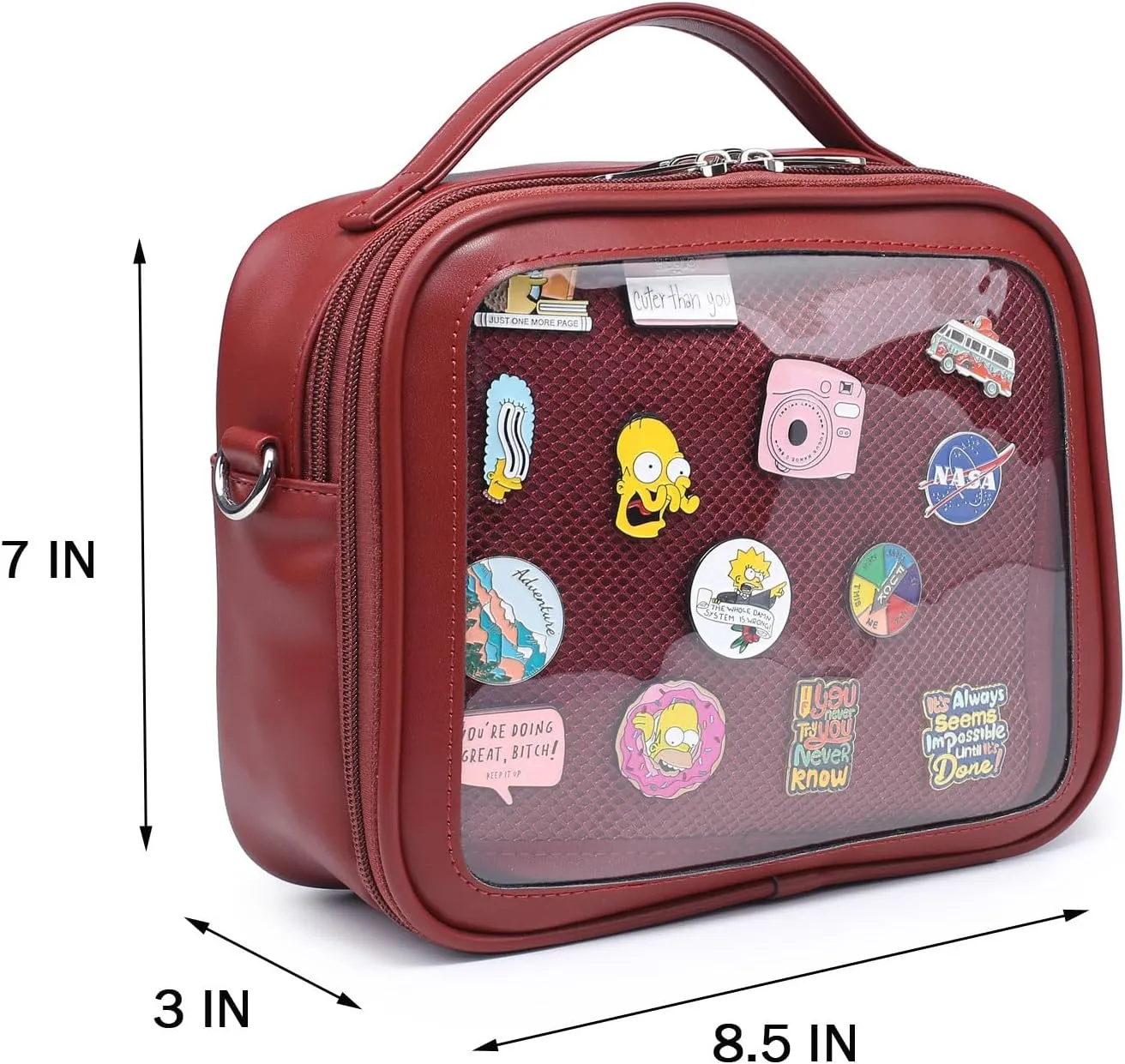 RAINBOW SMILE Ita Bag - Kawaii Crossbody Purse with Clear Shoulder Strap and Pin Display
