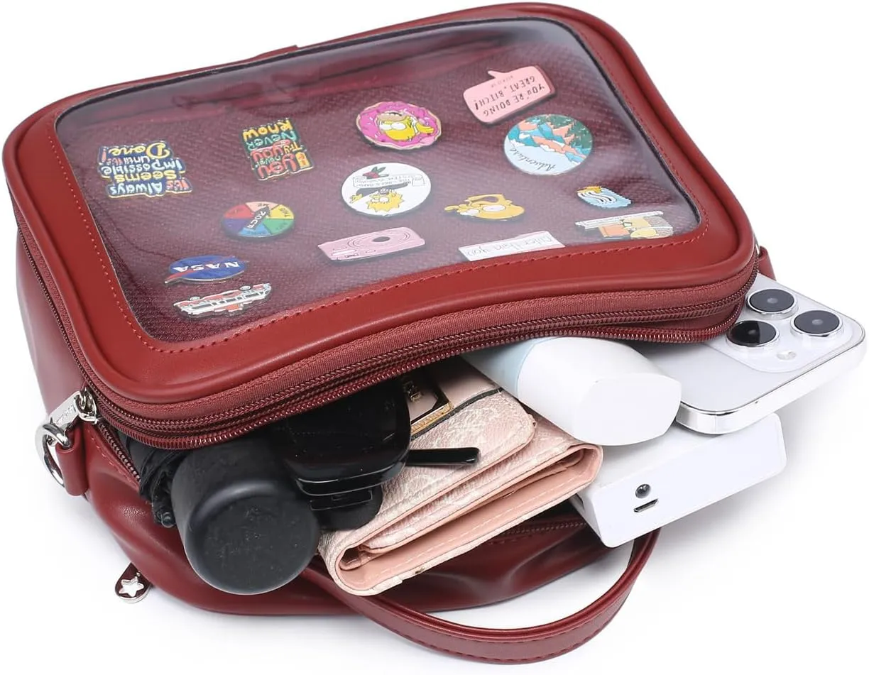 RAINBOW SMILE Ita Bag - Kawaii Crossbody Purse with Clear Shoulder Strap and Pin Display
