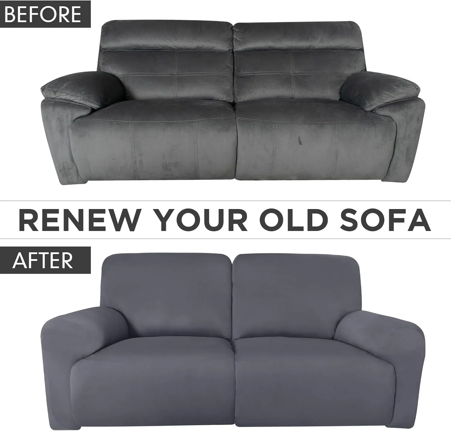 Recliner Loveseat Covers Extra Wide 75" x 100", Reclining 2 Seater Couch Covers 6 Pieces Milk Silk Reclining Loveseat Sofa Slipcovers Washable Furniture Protector (Dark Gray)
