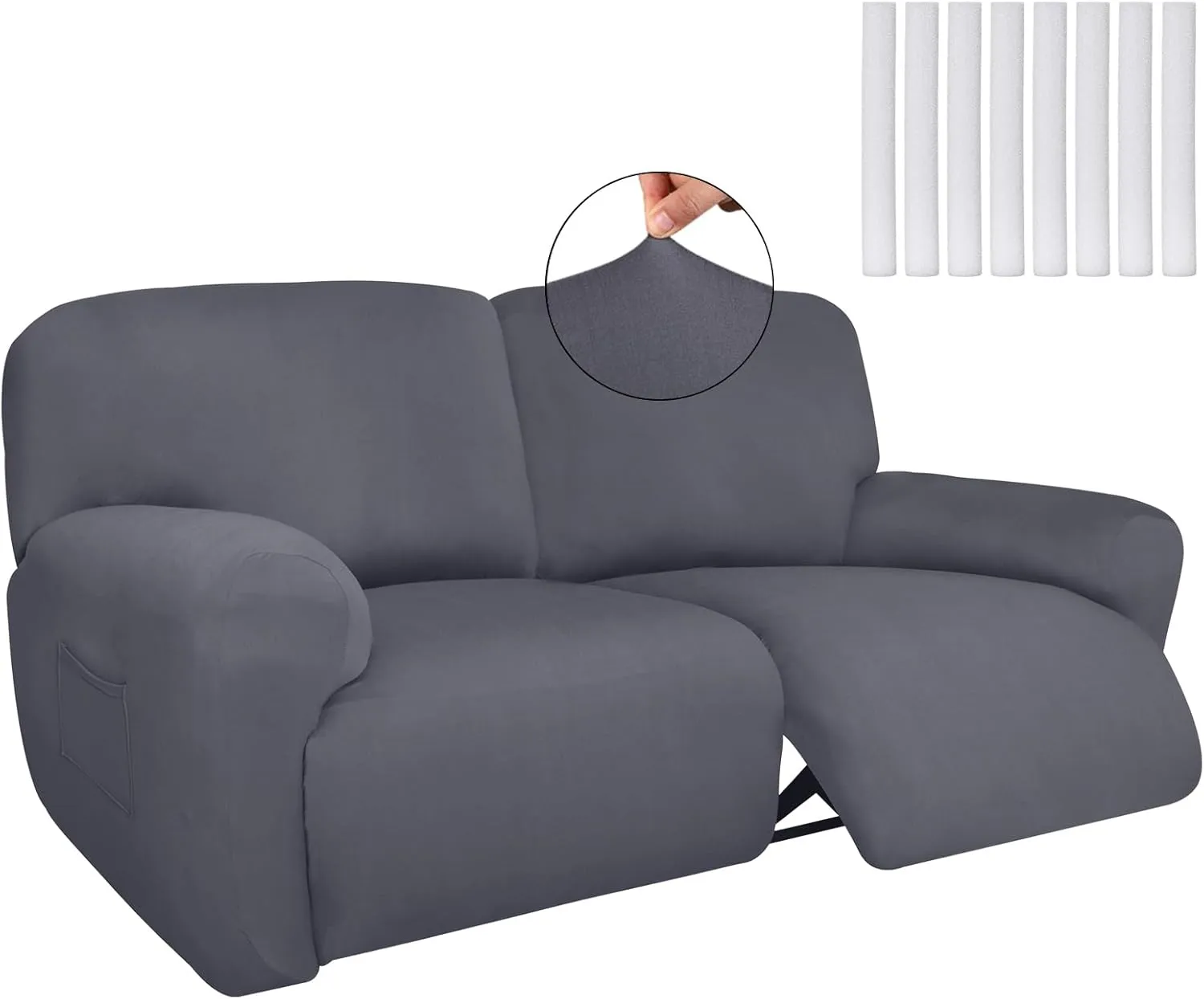 Recliner Loveseat Covers Extra Wide 75" x 100", Reclining 2 Seater Couch Covers 6 Pieces Milk Silk Reclining Loveseat Sofa Slipcovers Washable Furniture Protector (Dark Gray)