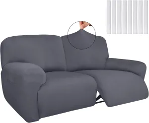 Recliner Loveseat Covers Extra Wide 75" x 100", Reclining 2 Seater Couch Covers 6 Pieces Milk Silk Reclining Loveseat Sofa Slipcovers Washable Furniture Protector (Dark Gray)