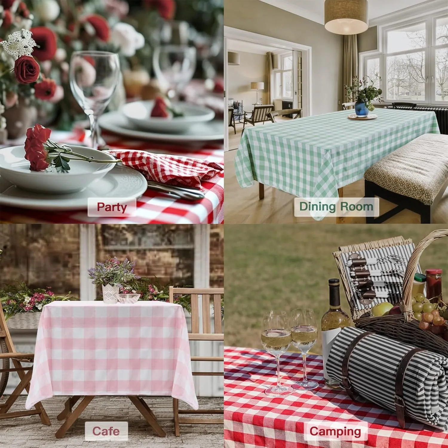 Rectangle Checkered Tablecloth Water-Resistant Spill-Proof Washable Gingham Reversible Table Cloth for Dining Camping Picnic Outdoor Parties (Green and White, 55 x 71 inches)
