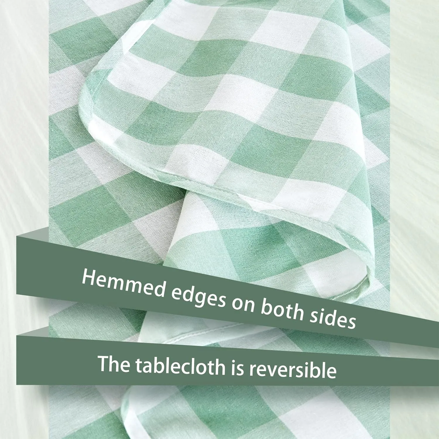 Rectangle Checkered Tablecloth Water-Resistant Spill-Proof Washable Gingham Reversible Table Cloth for Dining Camping Picnic Outdoor Parties (Green and White, 55 x 71 inches)