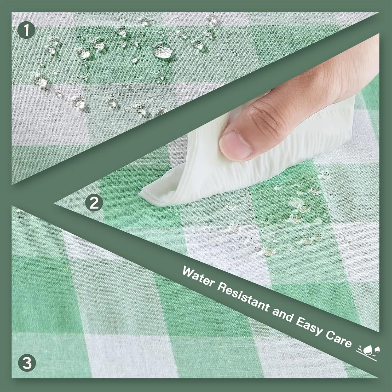 Rectangle Checkered Tablecloth Water-Resistant Spill-Proof Washable Gingham Reversible Table Cloth for Dining Camping Picnic Outdoor Parties (Green and White, 55 x 71 inches)