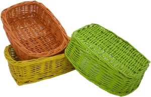 Rectangle Small Wicker Baskets for Sundries 3pcs Storage Bins (Colorful)